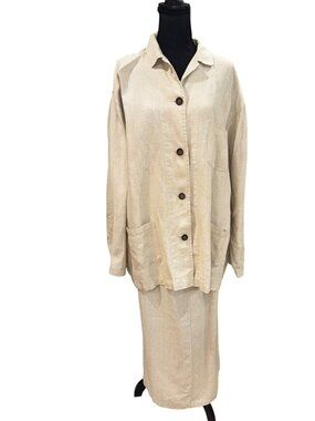 Eddie Bauer Womens Beige Linen 2-Piece XXLT/XL Jacket Skirt Sustainable Modest